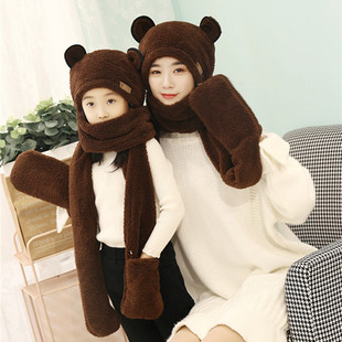 儿童帽子童围巾手套一体护耳可爱保暖加厚秋冬双层男女童宝宝冬天
