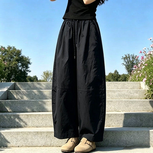 慵懒风大码弯刀裤女夏季新款设计宽松休闲百搭高腰显瘦纯色九分裤