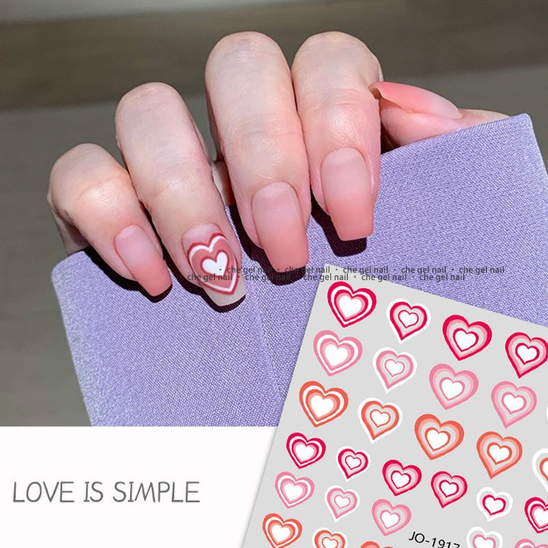 新款美甲渐变爱心贴纸仙女法式微笑线情人节少女心美甲3D贴纸配饰