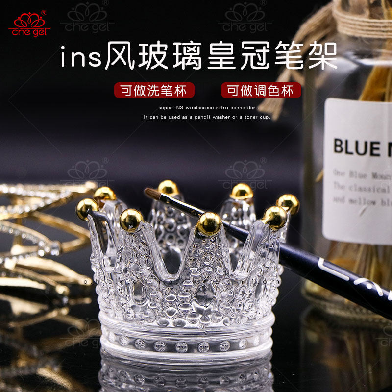 INS风复古浮雕皇冠日式水晶笔架图片