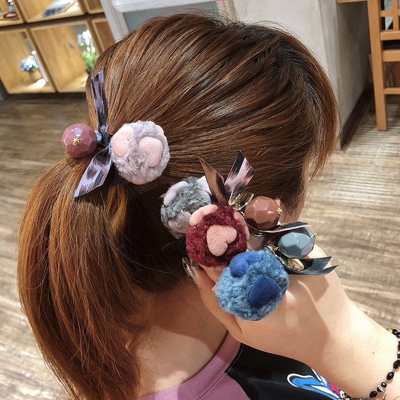 ins秋冬布艺爱心手工百搭毛球