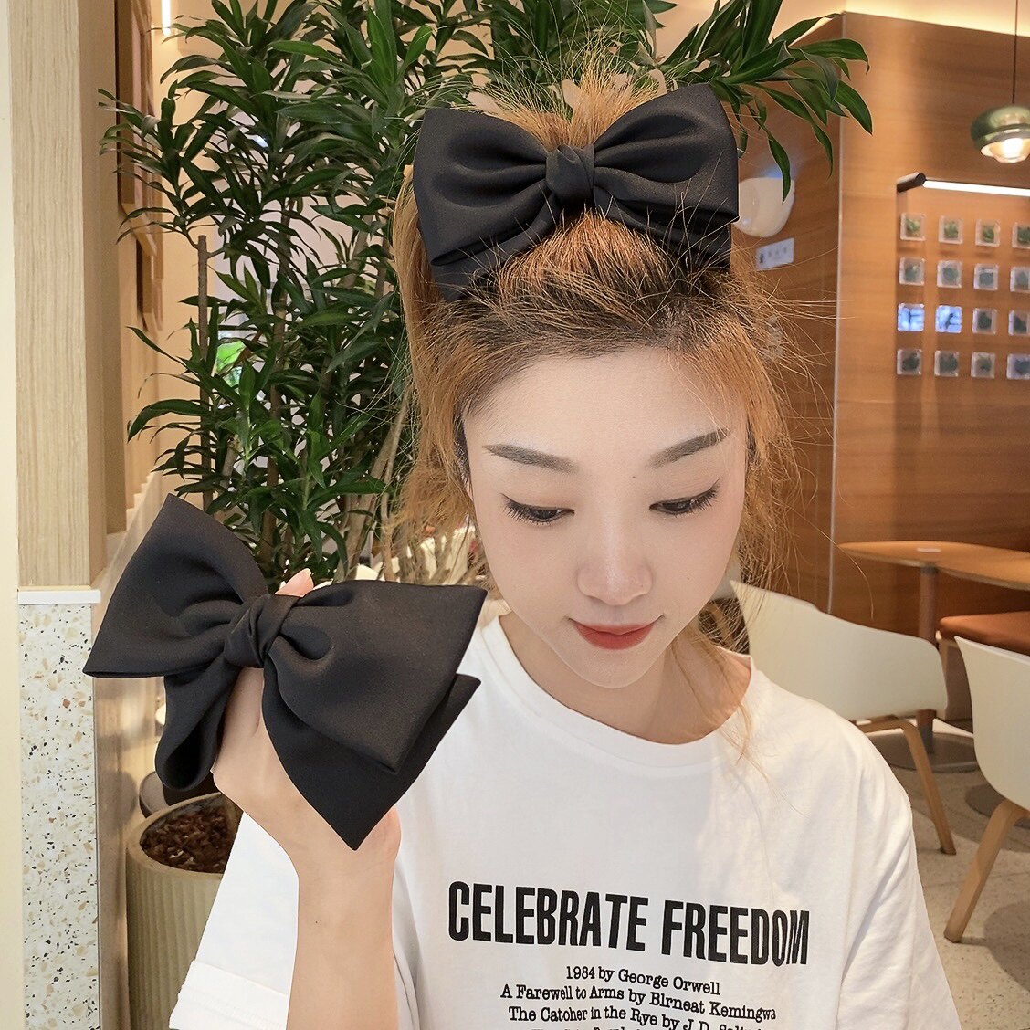 简约黑色双层大蝴蝶结发圈网红少女丸子头皮筋东大门同款马尾发绳_虎窝淘