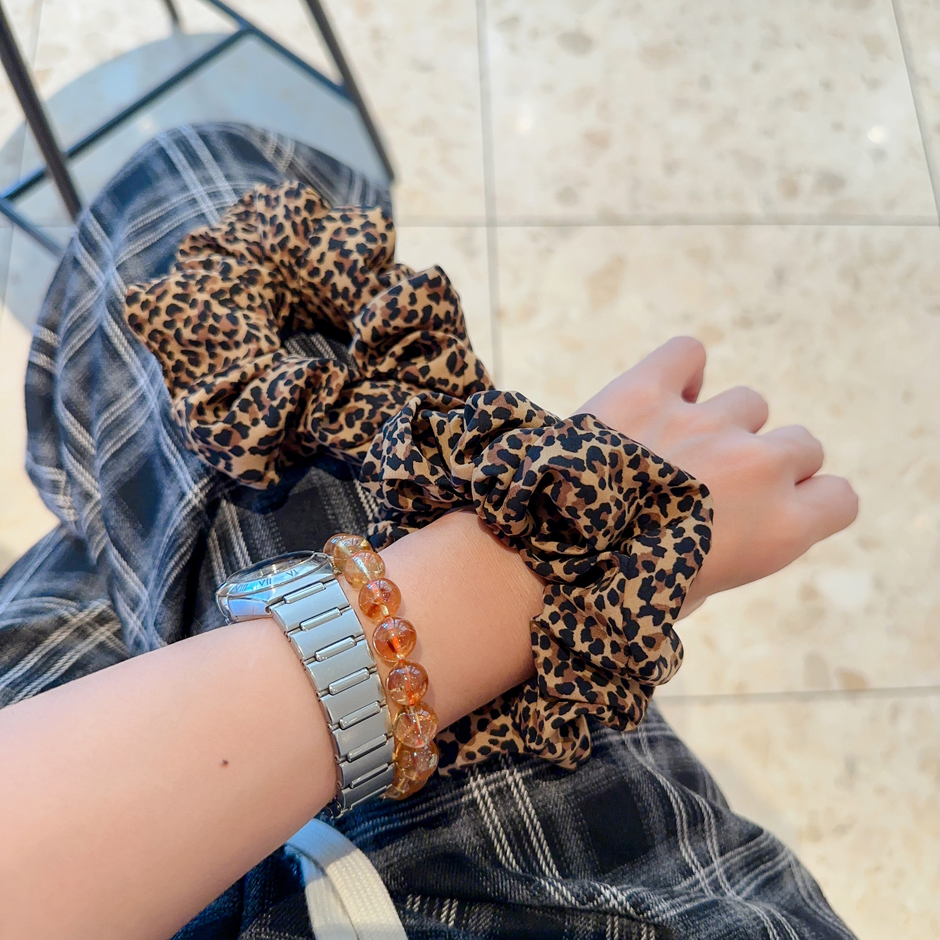 复古时尚豹纹大肠发圈女高级感韩系小众发圈发绳夏季2024新款头饰