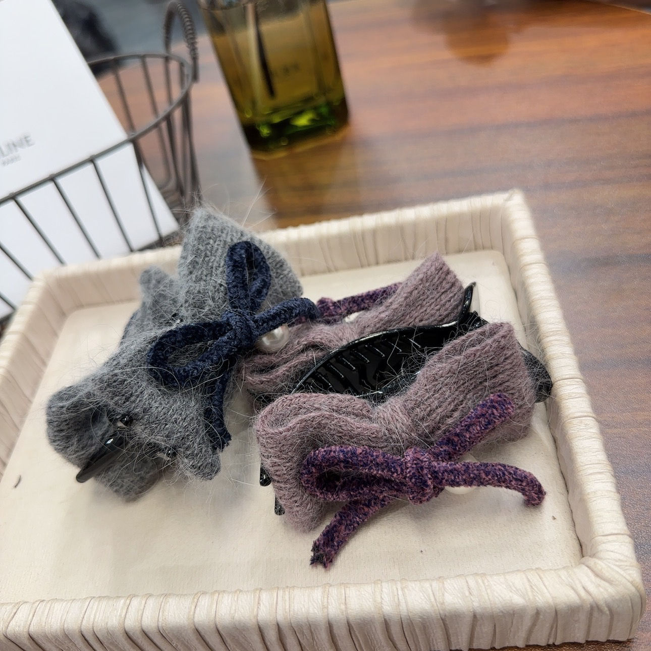 针织蝴蝶结丸子头抓夹女秋冬新款毛线盘发香蕉夹气质百搭发夹发饰