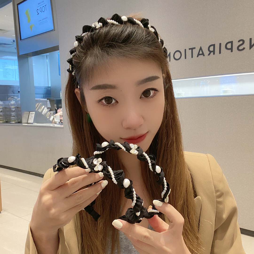 日韩新品闪钻褶皱发箍ins细边