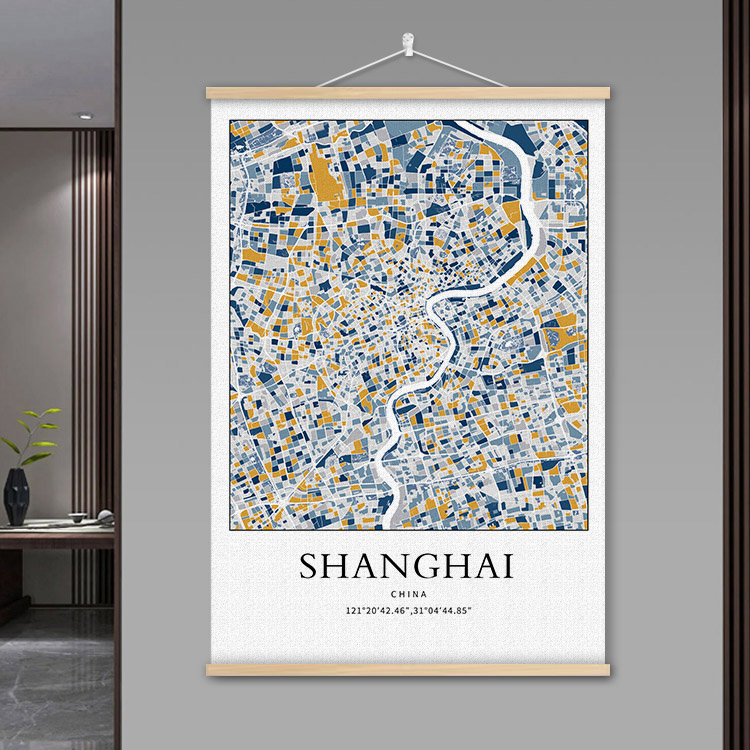 客厅沙发背景墙挂画城市地图装饰画餐厅壁画定制画北欧线描图片