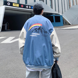 J909P55港风外景休闲宽松拼色彩虹雪山印花棒球领港风情侣夹克，男装夹克，电商A050