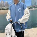 J905P53港风外景宽松休闲春装笑脸港风印花拼色情侣夹克青年，男装夹克，电商A050