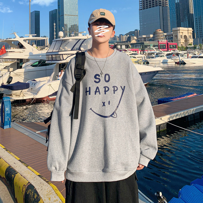 Y102P32港风外景情侣宽松休闲卫衣圆领套头卫衣笑脸印花卫衣,男装卫衣,电商A050