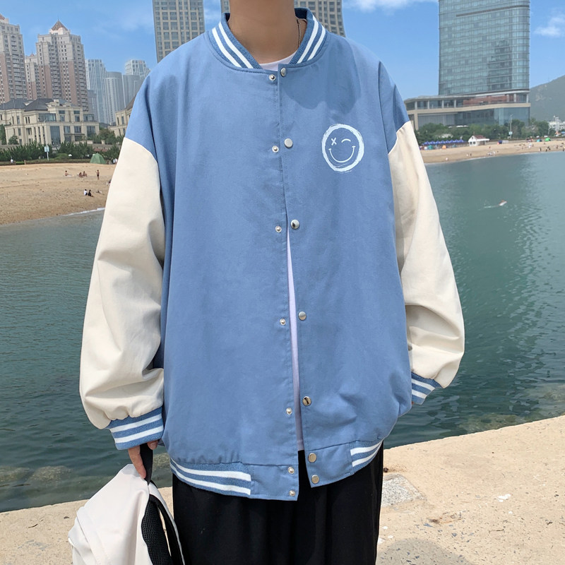 J905P53港风外景宽松休闲春装笑脸港风印花拼色情侣夹克青年,男装夹克,电商A050