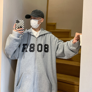 Y8886 P50 港风外景 休闲宽松字母印花港风情侣学生连帽开衫卫衣图片