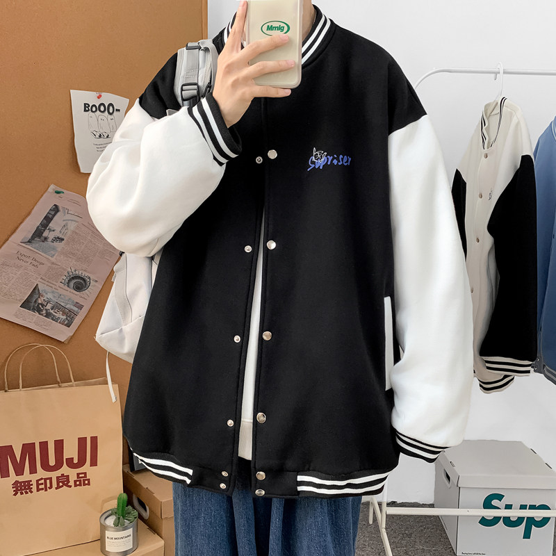 Y8889P55室内港风兔子印花港风休闲情侣棒球领棒球服开衫卫衣,男装卫衣,电商A050
