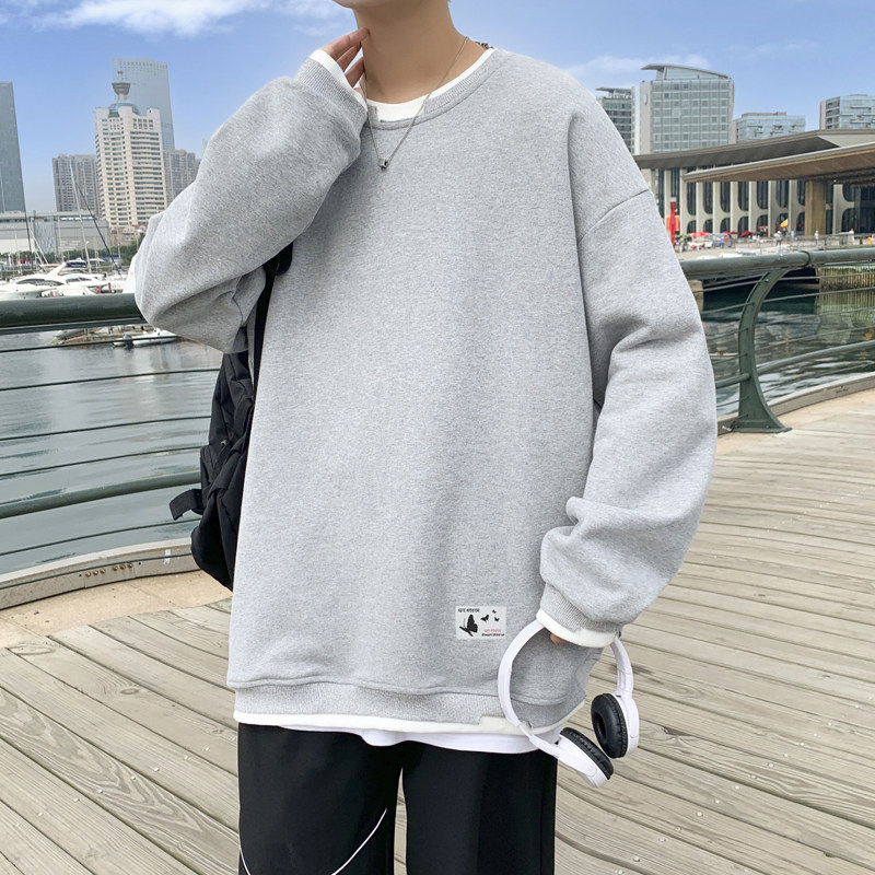 Y001P42港风外景百搭宽松休闲蝴蝶印花假两件头套卫衣港风情侣,男装卫衣,电商A050