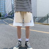 K205P40外景夏装假两件宽松休闲蝴蝶印花撞色五分裤沙滩裤短裤，男装休闲裤，电商A050