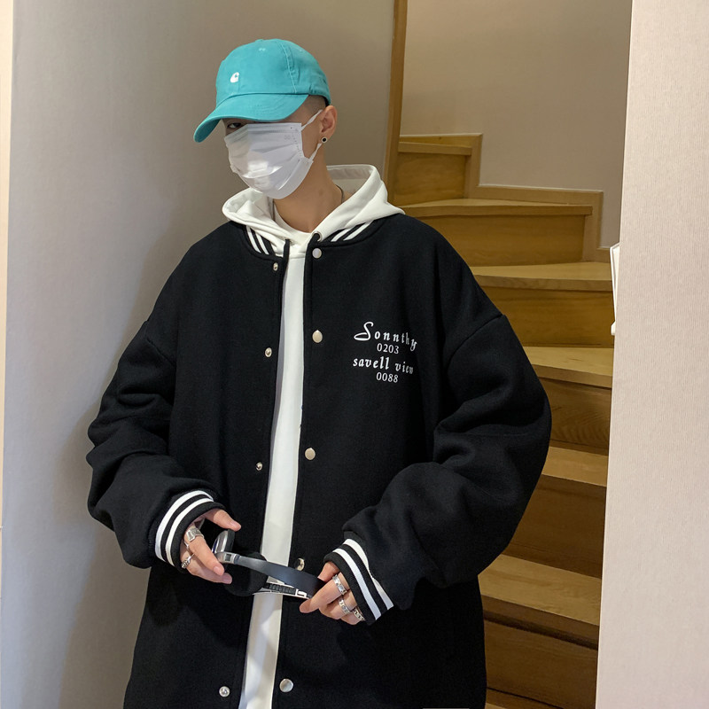 Y8885P55港风外景字母印花休闲棒球领棒球服开衫卫衣港风情侣,男装卫衣,电商A050