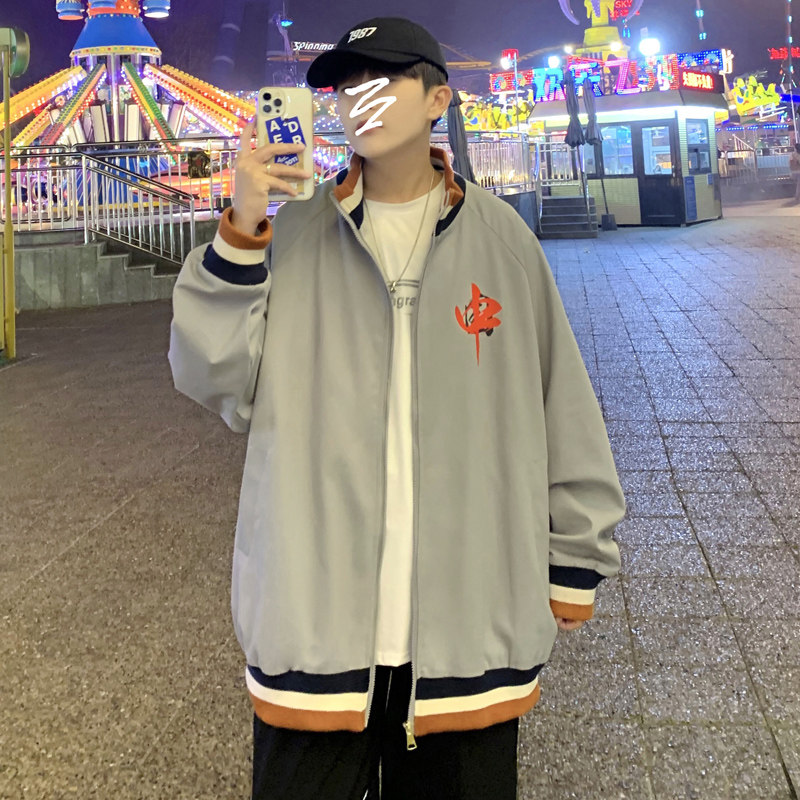 J910P50港风夜景百搭撞色立领夹克春装情侣港风印花潮流,男装夹克,电商A050