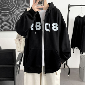 Y8886P50大皂风字母印花港风连帽开衫卫衣学生情侣休闲春装潮,清明祝福语学生穿搭图片