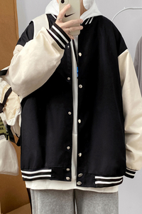 J1901 P49 室内港风 休闲宽松大码情侣棒球服夹克棒球领港风百搭图片