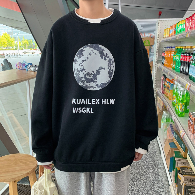 Y003P45港风外景月球印花套头卫衣假两件宽松休闲卫衣港风青年,男装卫衣,电商A050