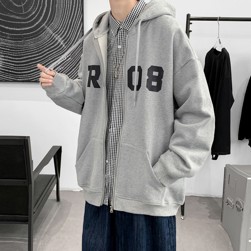 Y8886P50大皂风港风连帽开衫卫衣外套学生宽松情侣字母印花春,男装卫衣,电商A050