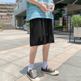 k162P23外景冰丝五分裤短裤凉爽夏装港风薄款纯黑宽松休闲百搭，男装休闲裤，电商A050