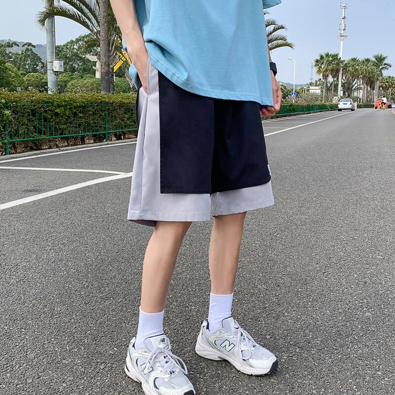 K205P40外景蝴蝶印花港风假两件撞色加大码五分裤学生百搭短裤,男装休闲裤,电商A050