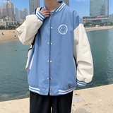 J905P53港风外景宽松休闲春装笑脸港风印花拼色情侣夹克青年，男装夹克，电商A050