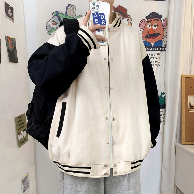 J1901P49室内港风棒球领夹克情侣棒球服糖果色拼色外套港风,男装夹克,电商A050