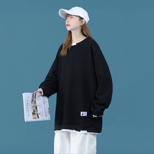 Y001 P42 中性风 港风蝴蝶印花假两件圆领套头卫衣情侣宽松百搭图片