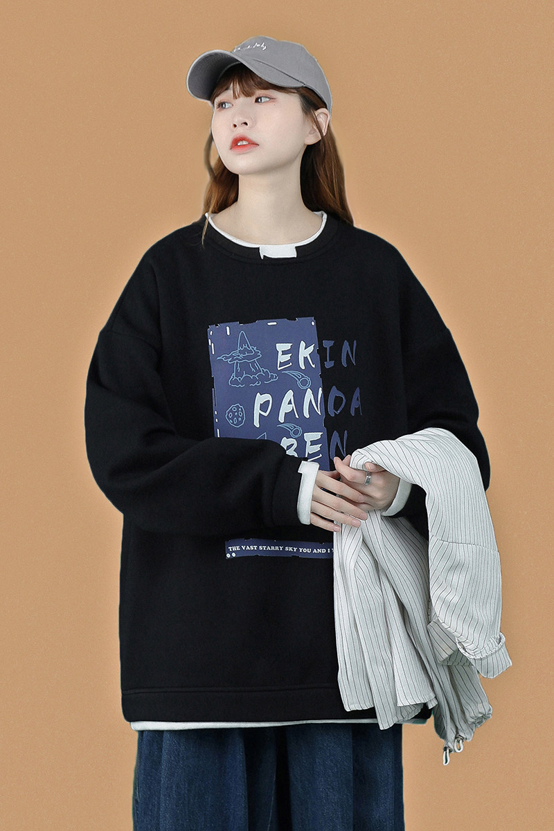 Y002P45中性风假两件圆领套头字母印花卫衣港风青年情侣学生潮,男装卫衣,电商A050