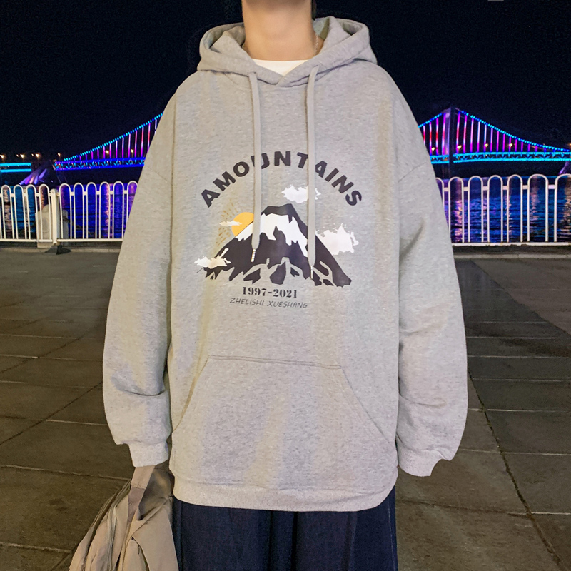 Y108P32港风外景连帽套头宽松卫衣雪山印花情侣卫衣，男装卫衣，电商A050