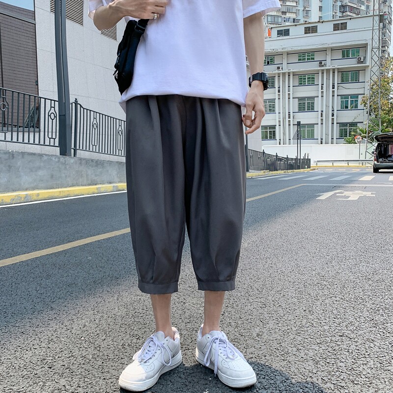 k161 P25 外景 冰丝港风学生百搭七分裤加大码哈伦裤休闲宽松纯色图片
