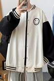 J905P53室内港风笑脸印花港风棒球领棒球服情侣拼接撞色夹克，男装夹克，电商A050