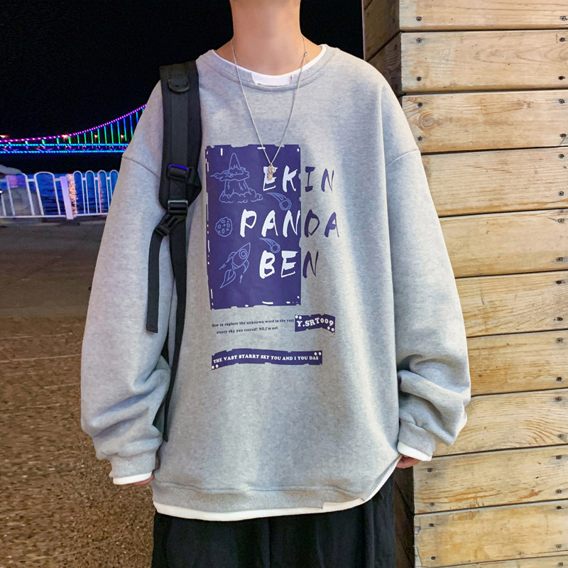 Y002P45港风外景假两件圆领套头卫衣字母印花卫衣,男装卫衣,电商A050