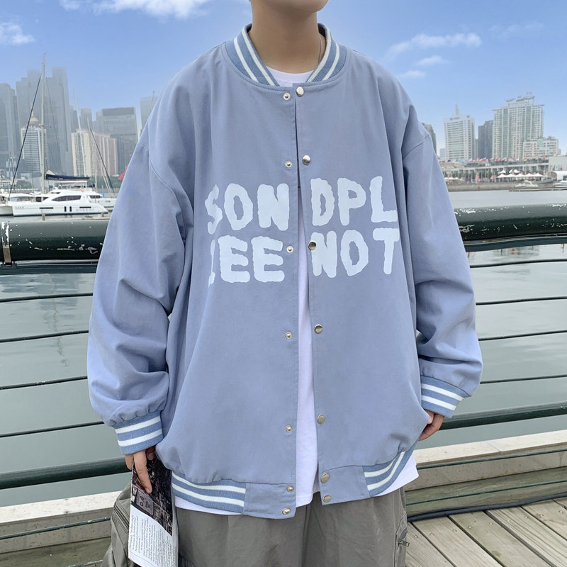 J906P50港风外景潮流青年字母休闲印花宽松棒球领港风夹克情侣,男装卫衣,电商A050