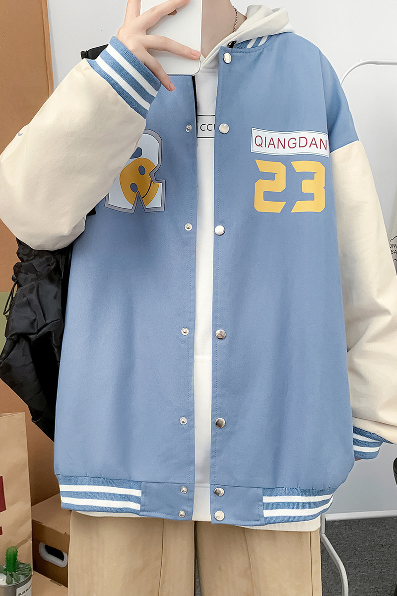J902P59室内港风宽松港风拼色夹克情侣棒球服棒球领字母印花,男装夹克,电商A050