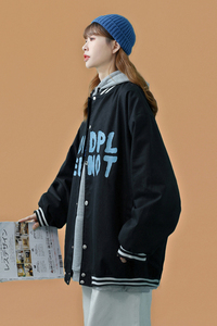 J906 P50 中性风 字母印花港风百搭青年情侣棒球领棒球服夹克图片