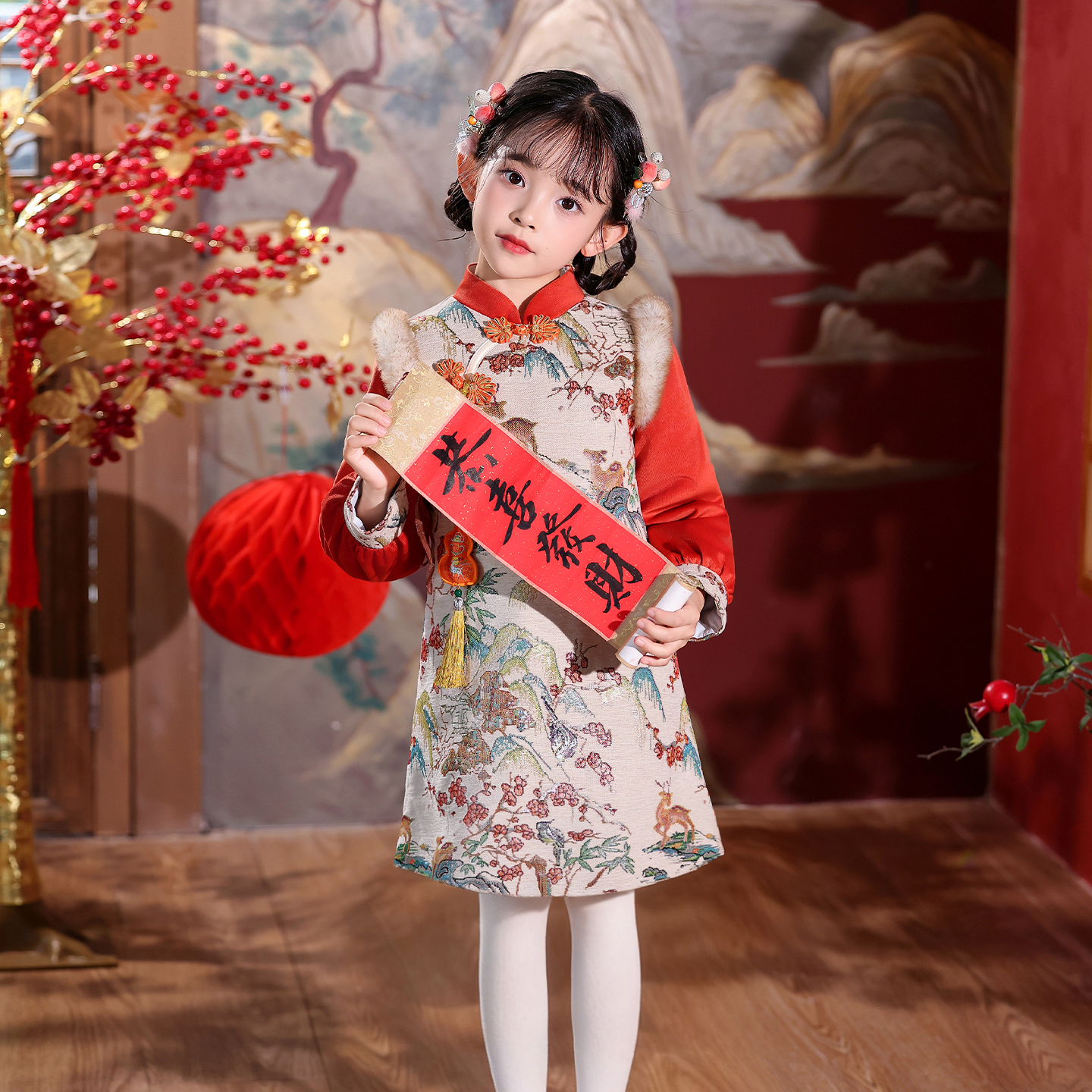 女童新年旗袍裙子拜年服