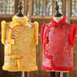 新年马甲背心地主男宝宝拜年背心男女童加绒元旦元宵节秋冬黄马褂