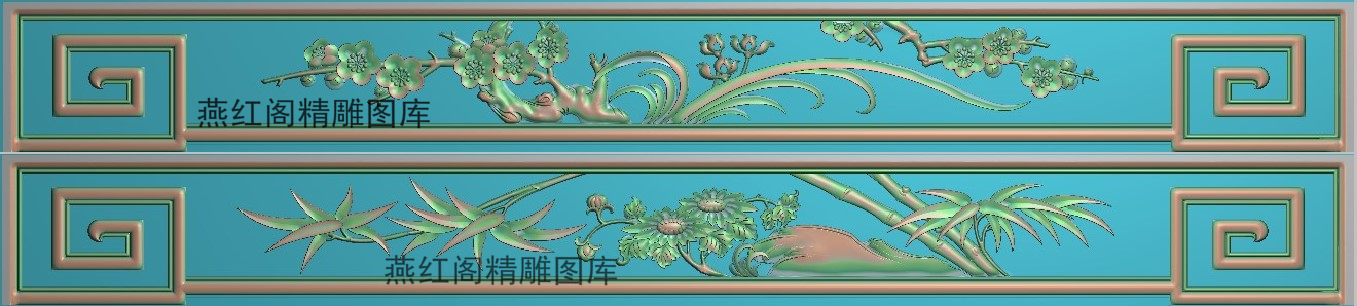 四季花衣柜裙板精雕图花鸟灰度浮雕精品梅兰竹菊围板横板980x109