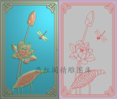 新款 荷花餐椅背板精雕图灰度图浮雕简单花鸟莲花蜻蜓门板328x556