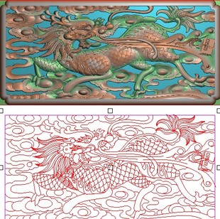 麒麟送宝书祥云镂空小花板茶几围板横板透雕藏式深雕精雕图灰度图