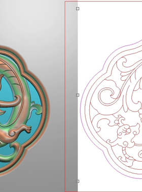 精雕图灰度图浮雕图草龙圈椅餐椅背板洋花子母龙镂空通透97x99