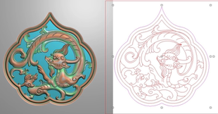 精雕图灰度图浮雕图草龙圈椅餐椅背板洋花子母龙镂空通透97x99