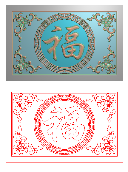 精雕图灰度图浮雕图电脑雕刻洋花角花圆形工万字框福字沙发靠背板