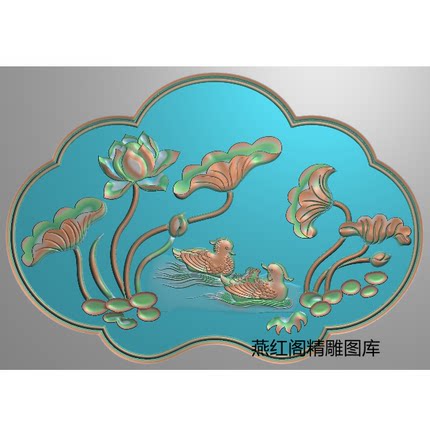 新款荷花鸳鸯大床背板精雕图jdp床头花鸟灰度图bmp莲花门板浮雕图