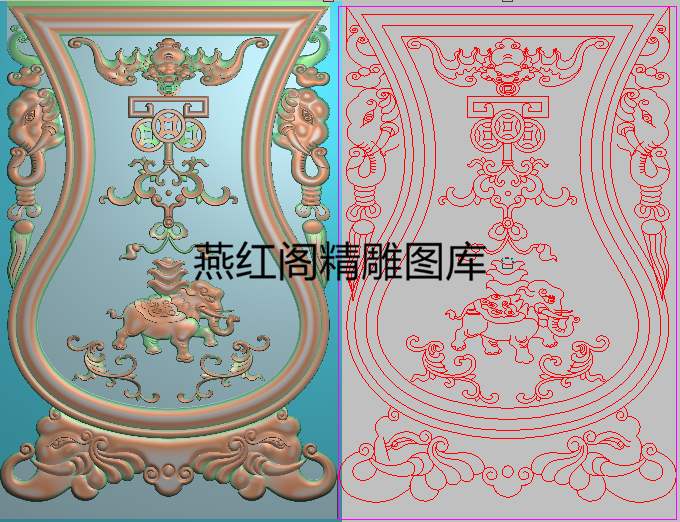 蝙蝠铜钱洋花大象元宝象头如意沙发背板精雕图灰度图浮雕图雕刻图