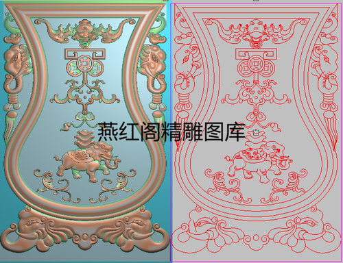 蝙蝠铜钱洋花大象元宝象头如意沙发背板精雕图灰度图浮雕图雕刻图