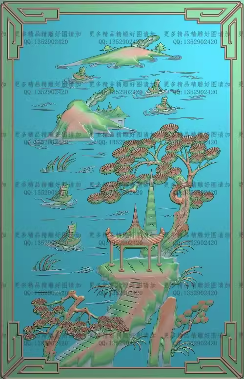 高清精雕图灰度图浮雕图电脑雕刻图精品2山水门板320x500新款特价