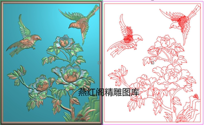 新款牡丹花鸟沙发背板床边花柜门板小方板精雕图灰度图浮雕图素材